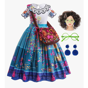 Mirabel Isabella Dress Halloween Costume Cosplay Outfit for Kids Girls with Wig Glasses Bag Accessories. Size 3/4 110