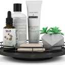 10" Oak Bathroom Vanity Tray Turntable for Perfume Candle, Round Wooden Decorative Tray for Kitchen Sink Countertop Organizer, Bathroom Counter Organizer for Skincare Makeup, Farmhouse Black Gold