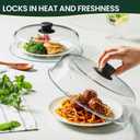 2 in 1, Glass Microwave Splatter Cover for Food & Microwave Place Mat, Plate Splatter Guard Lid with Easy Grip Silicone Handle Knob, Borosilicate Glass with Vent Hole, Food Grade, No Plastic, 10in