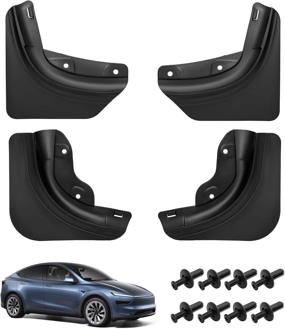 Tesla New Model Y Juniper Mud Flaps 2025 2026 Accessories, Protect Paint, No Drilling Required, Includes All Hardware Installation Tools Accessories (Model Y Juniper 2025+)