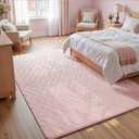 Macgace Ultra Soft Pink Area Rug for Living Room, 5x7 Modern Geometric Shag Rugs with Nonslip Backing for Bedroom, Washable Fuzzy Carpet for Cozy Kids Girls Room Nursery