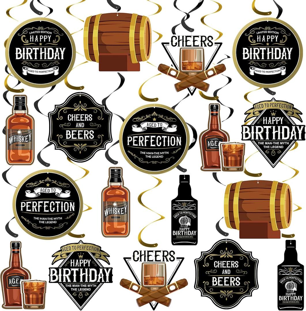 Whiskey Birthday Party Decorations for Men Hanging Swirls Whiskey Hanging Swirls for 30th 40th 50th 60th 70th 80th Birthday Decorations