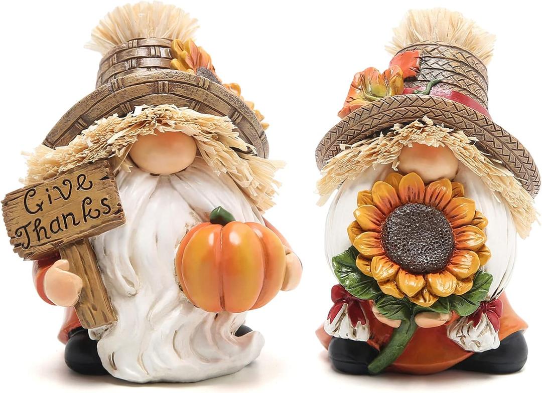 Hodao 2pcs Fall Thanksgiving Pumpkin Gnomes Decorations Handmade Swedish Tomte Gnomes Elf for Fall Decor Gift - Fall Thanksgiving Party Home Kitchen Table Decor - Thanksgiving Autumn Gift (Brown-yellow Gnomes-2 Pc)