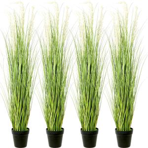4 Pack 4 ft Tall Artificial Grass Plant Fake Pampas Grass in Pot Large Faux Floor Plants Potted Artificial Greenery for Indoor Outdoor Garden Home Bathroom Office Room Housewarming Wedding Decoration