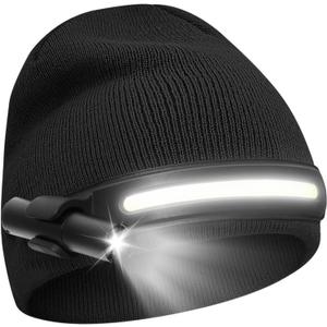 Rotibox Headlamp Beanie with Light Camping Accessories Gear Head Light Flashlight for Running, Fishing, Hiking -Black