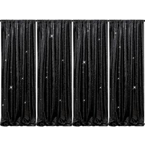 B-COOL Black Sequin Curtains Drapes: 4 Panels Glitter Party Curtains 2FTx8FT for Birthday Gothic Themed Party Wedding Stage Halloween Decorations