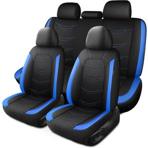 HChengkikz Seat Covers, Sport and Breathable Car Seat Covers, Anti-Slip Universal Fit Car Seat Covers Full Set for Cars Sedans SUV and Truck (Full Seat, Black+Blue, N2)