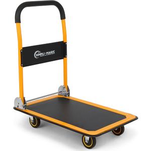 Simpli-Magic Push Cart Dolly, 330 LBS Foldable Moving Platform Hand Truck Easy Storage, 360 Degree Swivel Wheels Flat Bed Cart