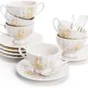 Amazon.com | WRINGKIT Tea Cups and Saucers Set of 6, 7 Oz Floral Tea Cups, White Porcelain Tea Cup with Saucer, British Coffee Cups Sets for Women Teas Party, Cappuccino, Latte, Microwave Safe: Cup & Saucer Sets