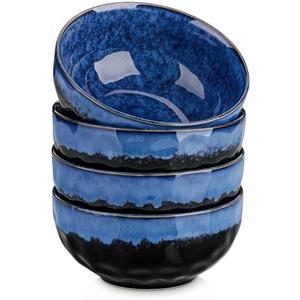 vancasso Starry 24oz Bowls for Soup, Ceramic Soup Bowls Set of 4, Blue Cereal Bowls Set for Kitchen, Salad Bowls Set, Pasta Oatmeal Bowls, Lead-free, Dishwasher & Microwave Oven Safe, Blue
