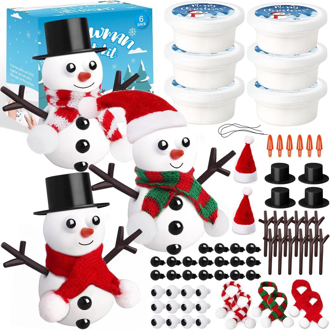 AWHETIE 6 Pack Stocking Stuffers for Kids, Christmas Crafts for Kids Build a Snowman Kit, Snowman Crafts Modeling Clay for Christmas Stocking Stuffers Gifts Activities Boys Girls
