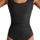 Women One Piece Swimsuit Tummy Control Square Neck Bathing Suit Full Coverage Modest Swimwear (X-Large, Black)