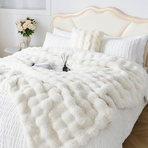 OMERAI Faux Fur Throw Blanket for Couch, Soft Fuzzy Blanket, Thick and Warm Bubble Fleece Throw Blankets for Bed, Cozy Plush Reversible Blanket, 50x60