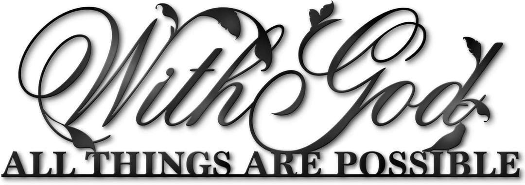 Vivegate With God All Things Are Possible Sign Metal Wall Decor, 18"X12" Inch Religious Scripture Black Christian Bible Verses Everthing Is Possible with God Bibical Wall Hanging Decoration