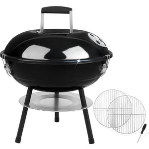 Charcoal Grill with 2 Grilling Racks, Joyfair 14 inch Small Portable BBQ Grill with Locking Lid for Outdoor Camping/Patio/Backyard Barbecue/Tabletop Cooking, Enamel Coated & Dual Vent System (Black)
