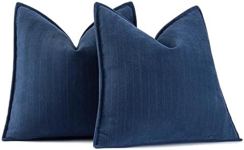 MIULEE Pack of 2 Navy Blue Decorative Pillow Covers 20x20 Inch Soft Chenille Luxurious Couch Throw Pillows Farmhouse Cushion Covers with Elegant Design for Sofa Bedroom Living Room Home Decor