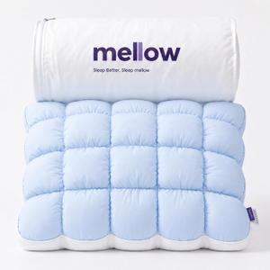 Mellow Puff Pillow Cooling Ice Silk Bed Pillow, Back & Stomach Sleepers | Fluffy Goose Down Alternative Fill, Hypoallergenic & Machine Washable Pillow for Side, Baby Blue, Lightweight Summer Quilt