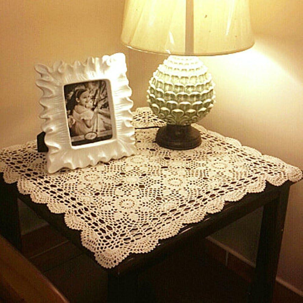 Cotton Handmade Crochet lace Table Runners Square Tablecloth Doilies Doily Table Dresser Scarf Dcor,19 inch,Beige