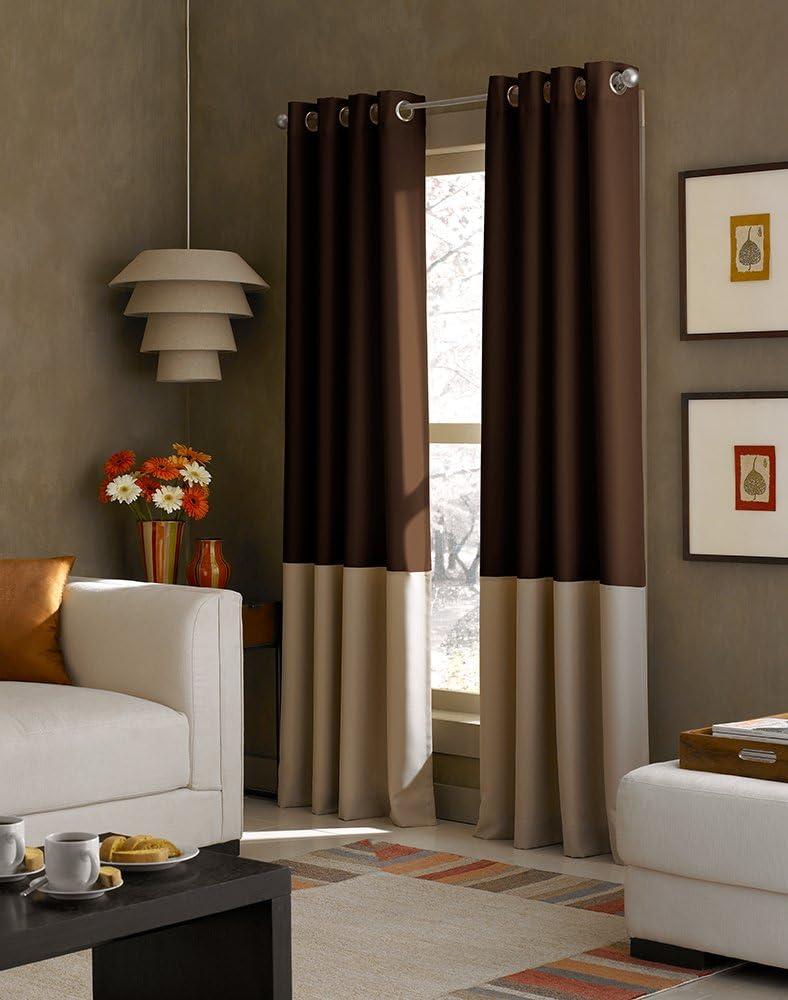 Curtainworks Kendall Color Block Grommet Curtain Panel, 84-Inch, Chocolate (52"W x 84"L (Pack of 1))