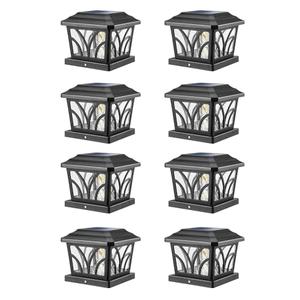 LeiDrail Solar Post Lights Outdoor, 2 Modes Aluminum Solar Deck Fence Cap Light Edison LED Bulbs for 4x4 5x5 6x6 Wooden Vinyl Posts, Patio Decoration Warm White & Cool White 8 Pack (Black)