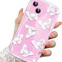 2 x Compatible for iPhone 14 Case, Pretty Butterfly Print Three-Dimensional Wave Clear Case for Girls Women, Soft Full Package Anti-Fall Cover for iPhone 14, White Butterfly
