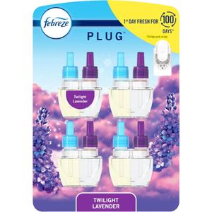 Febreze Plug In Air Freshener, Odor-Fighting Scented Oil Refill, Air Fresheners for Home and Bathroom and Kitchen, Long Lasting for Strong Odors, Twilight Lavender Scent, 0.87oz Refills, 4 Count