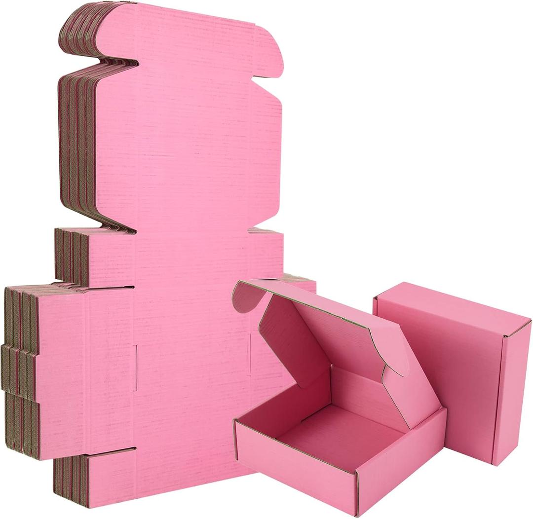 25 Pack Small Shipping Boxes Pink Corrugated Cardboard Box 7x5x2 inchesCorrugated Box for Packaging Small Business,Mailing Packing Literature Mailer,Shipping Gift Boxes