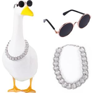 Cool Goose Costume Goose Sunglasses Gold Chain Collar Costume Funny Goose Decor Accessories for Lawn Outdoor Garden Yard Patio Statue (Sparkle Silver)