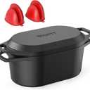 Dutch Oven for Bread Baking, 3.4QT Cast Iron Bread Pan Loaf Pans with Lid, Pre-Seasoned Oval Bread Oven, Bread Pan for Homemade Sourdough Bread Baking & Versatile Cooking, Black