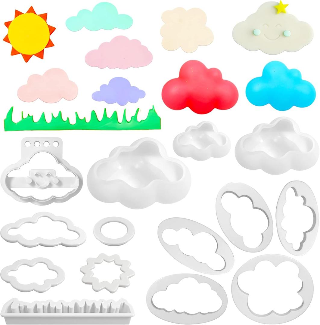 14 Pieces Cloud Shape Mold Set Cloud Cookie Cutters 3D Cloud Silicone Molds Fondant Cloud Cutter Cake Mold Fondant Cutter