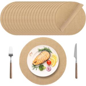 Kochorie 25 Pieces Burlap Placemats 11.8 Inch Round Reusable Brown Table Mats Natural Jute Fibers Placemats Bulk Circle Rustic Table Decorations for Dining Wedding Holiday Farmhouse Supplies