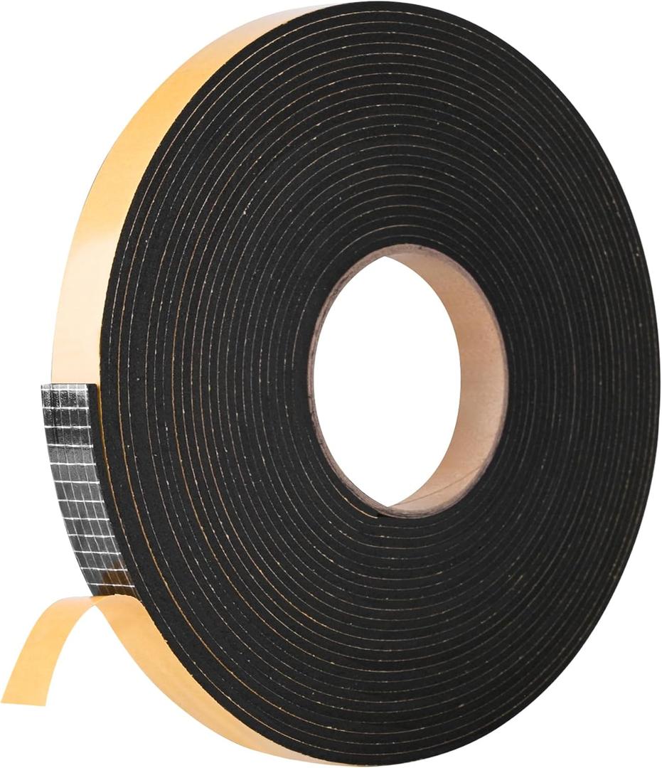 Self Adhesive Foam Tape Weatherstrip 1in x 1/4in x 33Ft High Density Foam Insulation Strips Foam Seal Weather Stripping with Strong Adhesive for Door and Window Sound Isolation Soundproofing