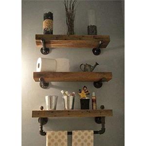 Industrial Pipe Shelving Shelves Bookcase Rustic Wood Metal Wall Mounted Towel Bar Hanging Storage Racks Floating Wood Shelves