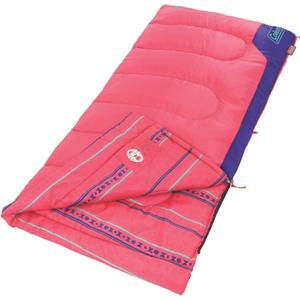 Coleman Kids 50F Sleeping Bag, Comfortable Youth Sleeping Bag for Sleepovers & Camping, Fits Children up to 5ft Tall, Glow in The Dark Design, Stuff Sack Included, Machine Washable (Pink)