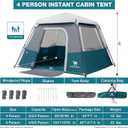 Camping Tents 4 Person Pop Up - Sets Up in 60s for Family Camping, Windproof Design, Family Cabin Tent with Rainfly & Backpack Carry Bag