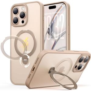 for iPhone 16 Pro Max Case: with 360 Spin Magnetic Stand, Camera Control Button, Fit for MagSafe, Military Drop Protective Slim Phone Cover for 16 ProMax with Ring Kickstand, 6.9", Desert