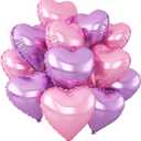 Pink Purple Heart Balloons,12Pcs Light Pink Heart Shaped Foil Balloons,18Inch Purple Pink Helium Polyester Film Balloon for Baby Shower Birthday Anniversary Wedding Party Decorations