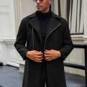 Runcati Mens Trench Coat Notch Lapel Zip Up Overcoat Casual Winter Long Business Pea Coat (Black)