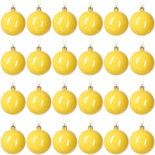 24 Pcs 2.4 inches Yellow Christmas Ball Christmas Tree Ornaments Christmas Tree Pendants Xmas Shiny Balls Baubles Set Christmas for Christmas Tree Hanging Wreath Garland Decorations（Yellow）