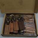 Supkiir 50Pcs Leather Keychain Blanks, Wooden Keychain with Leather Strap, Unfinished Wood Engravable Blank Key Chain for Laser Engraving DIY Various Key Tags Craft Gift