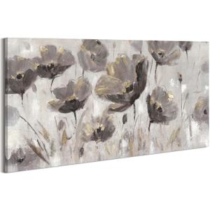 Floral Wall Art Canvas Painting: Abstract Flower Picture Decor Large Poppy Blossom Print Horizontal Taupe Wildflower Blooming Botanical Artwork for Living Room Bedroom (48"L x 24"W)