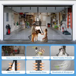 VIOMORL Garage Door Screen 1 Car 9x8ft Garage Screen Door,Upgraded PET Mesh Stronger Than Fiberglass and Polyester, Heavy Duty Weighted Bottom and Magnetic Closure,Hands Free,Easy Assembly