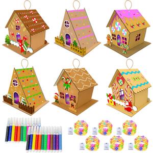 6 Set Christmas Gingerbread Craft KitDIY Wooden Nativity Scene Castle House Kit to Build and Paint,Christian Wood Crafts Art Project Bulk Painting Kits for Winter Christmas Supplies Decoration