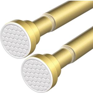Tension Rods for Windows 28 to 48 Inch 2Pack Spring Curtain Rods No Drilling Gold Tension Rod Adjustable Curtain Rods Expandable Pressure Spring Tension Rod for Closet