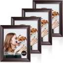 iRahmen 8x10 Picture Frame Set of 4, Dark Brown Vintage Photo Frame with Real Glass, 8 x 10 Frames for Wall Mount and Tabletop Display