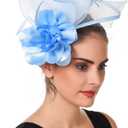 SAFERIN Fascinators Hat Flower Mesh Ribbons Feathers on a Headband and a Clip Tea Party Headwear for Girls and Women (Blue)