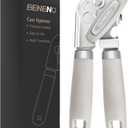 Beneno Heavy Duty Hand Can Opener Manual with Magnet, Durable Sharp Carbon Steel Blade Smooth Cutting, Big Effort-Saving Knob & Soft Grip Handle, Multifunctional Kitchen Tool with Bottle Opener, Beige