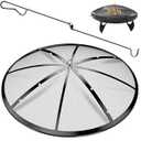 Fire Pit Spark Screen, 36 Inch Fire Pit Screen with Handle & Poker, Heavy-Duty Steel Fire Pit Cover Round Mesh Replacement Outdoor Firepit Screen Lid for Backyard/Beach/RV Camping