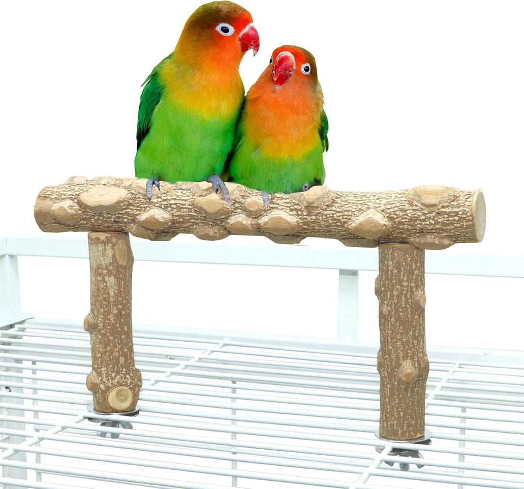Bird Perch Stand, Bird Cage Top Perch Gym, Natural Wood Parrot Branch for Small Medium Large Parrot (S)