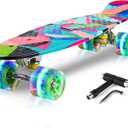 Skateboards, 22" Complete Skateboard, Mini Cruiser Skateboard for Kids Boys Girls Teens Beginners with Colorful Flashing Wheels Skate Tool, Kids Children's Day Gift